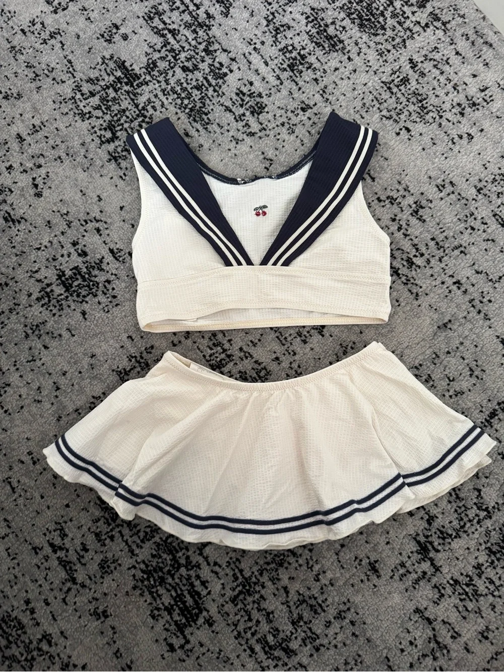 Cream Pleated Skirt with Navy Trim - Kids Skirt